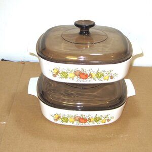Two (2)  2 Qt. Spice Of Life Corning Ware Casseroles A-2-B with Pyrex Lids